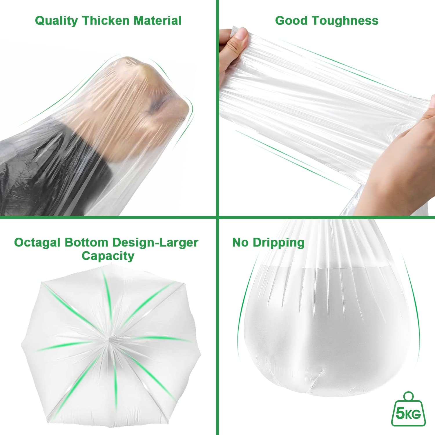 WAIKAS 30 Gallon Trash Bags - Heavy-Duty, Unscented, 10 Count | 78x88cm, No Flaps or Ties