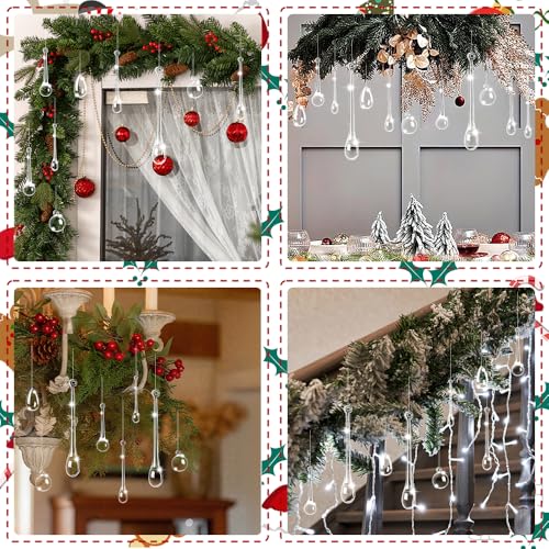 100PCS Clear Acrylic Christmas Teardrop Ornaments - Hanging Raindrop Decor