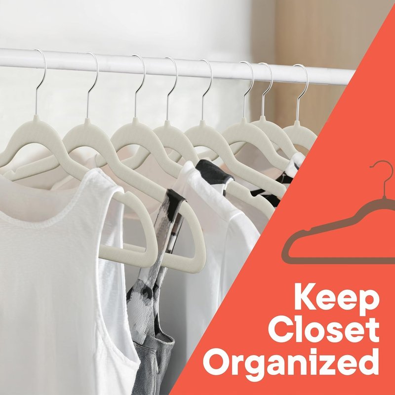 Ivory Velvet Hangers 150 Pack – 360° Swivel Hook, Non-Slip and Space Saving Hangers, Heavy-Duty 11 lbs Weight Capacity - Smooth Velvet Finish for Crease-Free Clothes and Effortless Closet Organization