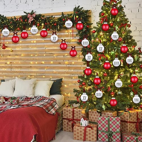 Liliful 12 Pcs Christmas Ball Ornaments with Buffalo Plaid Bow 2.36 Inches (6 Styles, 2 Each)
