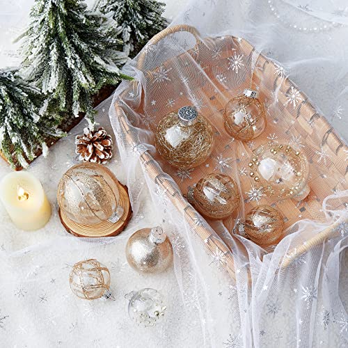 Champagne Clear Christmas Ball Ornaments 24-Pack - Shatterproof Plastic 3 Sizes
