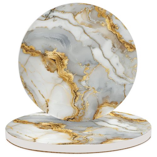 Eizlang Marble Coasters for Drinks 1-Piece Absorbing Round Ceramic Stone Coaster with Cork Base Tabletop Protection Mat for Mugs and Cups