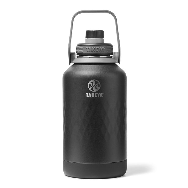 Takeya Sport Triple Insulated Water Bottle with Spout Lid and Ice Blocker (64 oz, Obsidian) - Triple Wall, Leakproof, Stainless Steel Water Bottle for Gym & Outdoor Use
