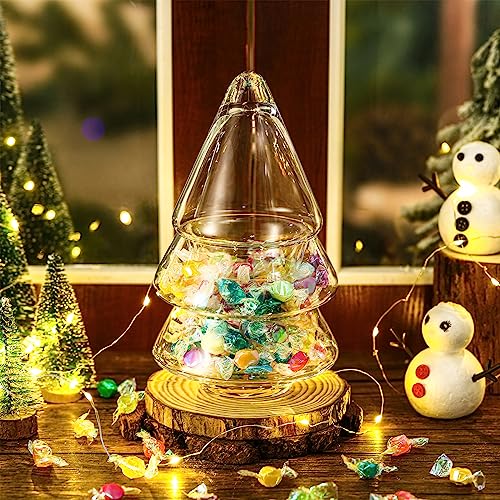 Sliner Glass Christmas Tree Candy Jar with Lid, 9" x 5" Clear