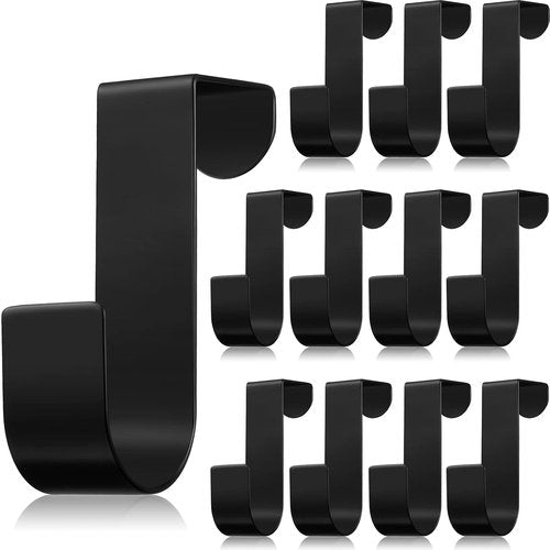 Hotop 12 Pcs Over Cabinet Drawer Door Hooks - Sturdy Metal Z-Shaped Hangers for Bathroom & Towel Organization (Black)