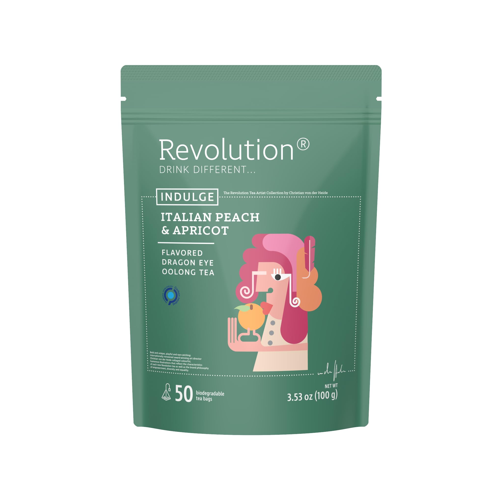 REVOLUTION TEA® Dragon Eye Oolong Tea Bags Organic [THE ORIGINAL] - INDULGE Italian Peach & Apricot Oolong Tea - Premium Dragon Tea Bags - Oolong Black Tea Organic Biodegradable - 50 Bags