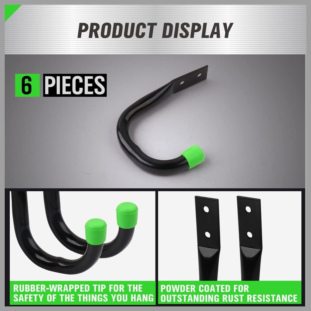 SWANLAKE Heavy Duty Garage Storage Utility Hooks - Black Wall Hooks for Organizing (6 Pack)