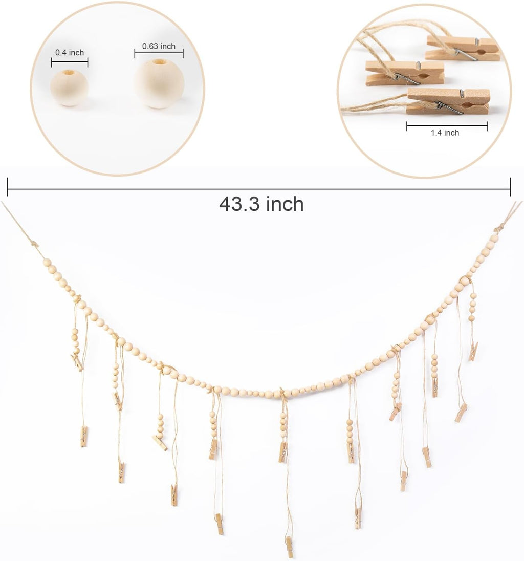 Skiennix Hanging Photo Display - 18 Wood Clips for Boho Wall Décor | Perfect for Bedroom & Living Room