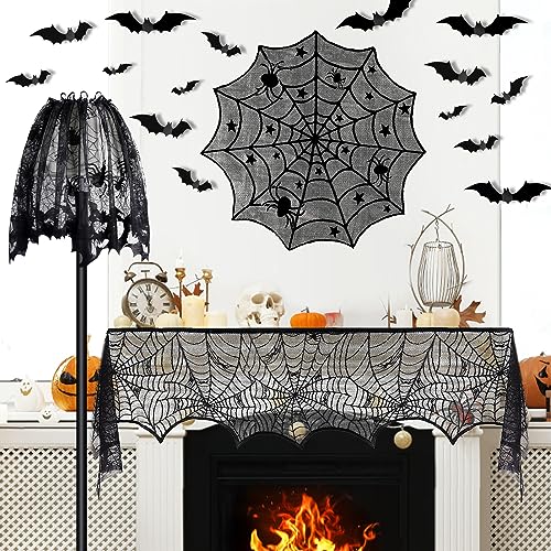 Halloween Spiderweb Tablecloth Runner Bat Decor Set for Spooky Home