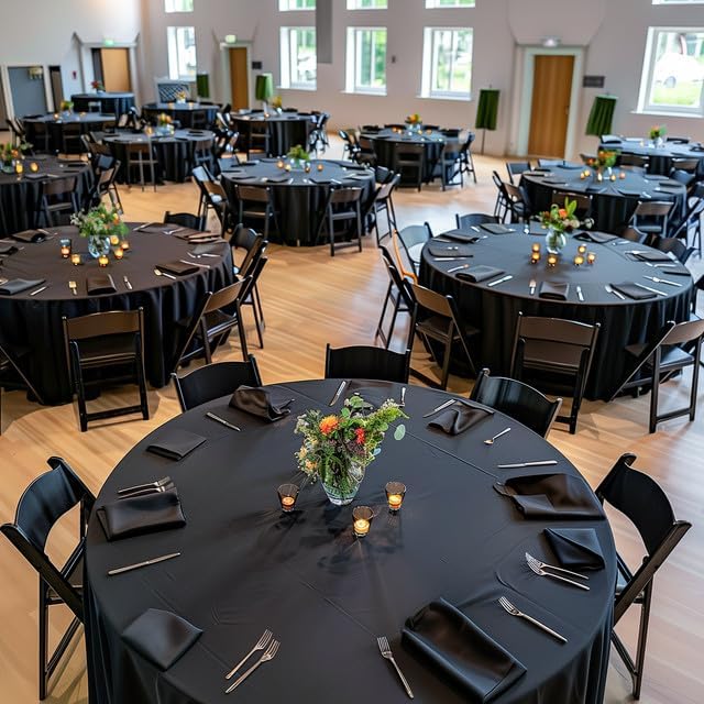 Niuara Black Plastic Tablecloths - 84" Round Disposable Covers for Holiday Parties | 4 Pack
