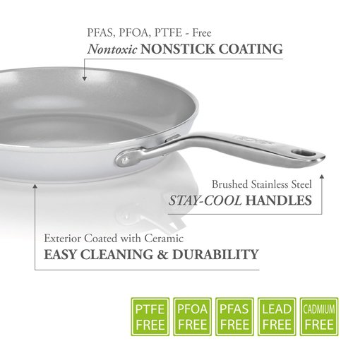 TECHEF - CeraTerra 8" & 12" Ceramic Nonstick Frying Pan Skillet, (PTFE, PFAS, and PFOA Free), Dishwasher Oven Safe, Stainless Steel Handle, Induction-Ready, Made in Korea (2-Piece Set)