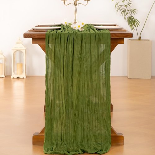 **Socomi Cheesecloth Table Runner - Boho Rustic Green 120 Inch for Weddings, Parties & Home Decor**