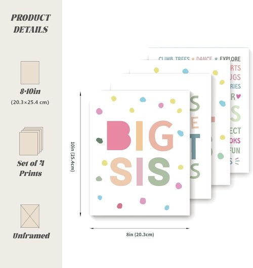 LARTSFRO Wall Art Decor | Inspirational Posters for Sisters | Set of 4 Unframed 10x8 Inch Prints