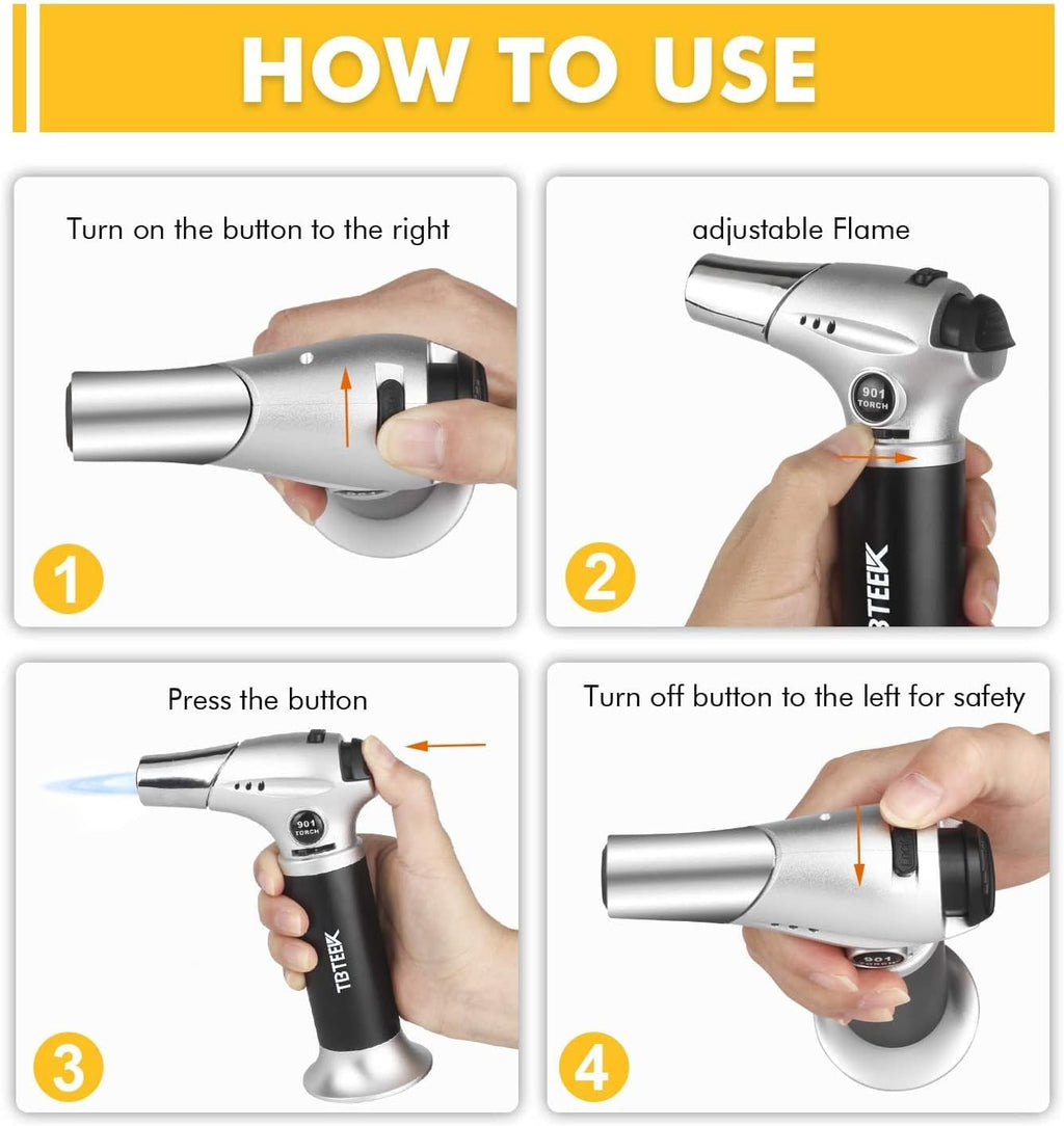 TBTeeK Butane Torch - Adjustable Flame Kitchen Torch with Safety Lock | 2-Pack for Cooking & Baking