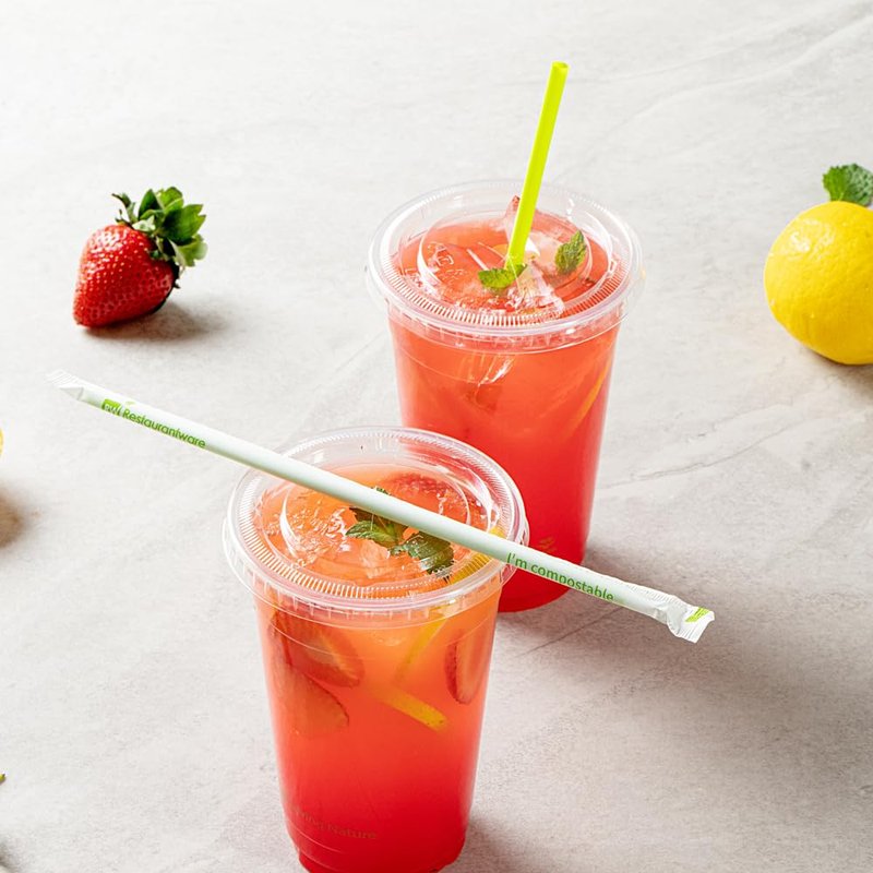 Restaurantware-Basic Nature 8.3 Inch Disposable Straws, 2000 Sustainable Straws - Wrapped, Won't Alter Flavors, Green PLA/PBAT Straw, For Hot And Cold Drinks