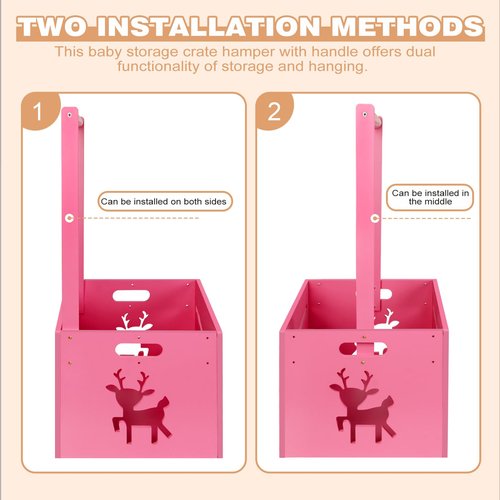 HAFTKD Wooden Baby Shower Crate Closet, Large Baby Toy Storage Basket with Handle, 30"x16"x11" for Newborn Boys Girls Pregnancy New Parents Gifts - Pink