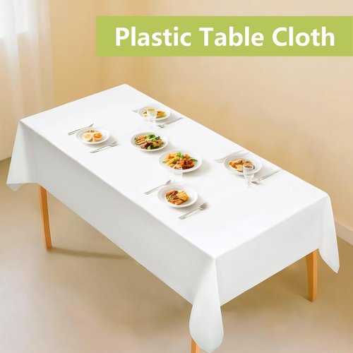 20 Pack Disposable Plastic Tablecloths - Waterproof White Table Covers for Weddings & Parties | 54 x 108 Inch