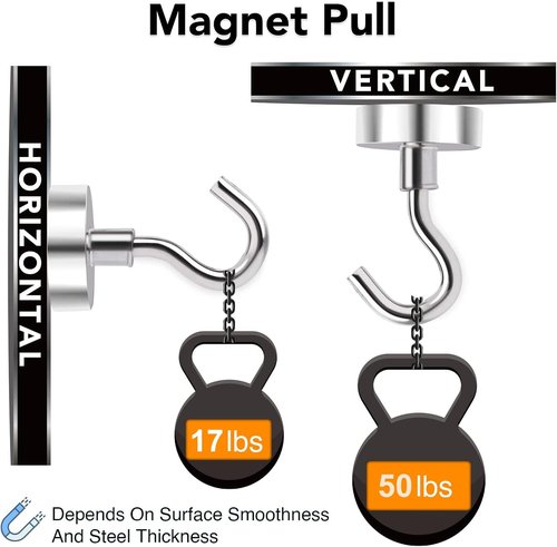 MIKEDE Heavy Duty Magnetic Hooks - 50Lbs+ Neodymium Strength for Cruise Cabins & Storage | Pack of 4