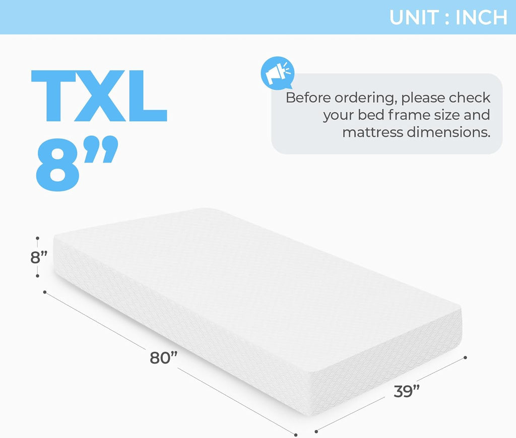 Neo Sleep Twin XL Cooling Gel Memory Foam Mattress - Medium-Firm Pressure Relief | CertiPUR-US Certified (8 Inch)