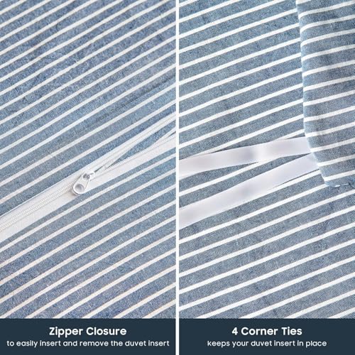 100% Washed Cotton Striped Duvet Cover Set - 3 Piece Twin/Twin XL Bedding