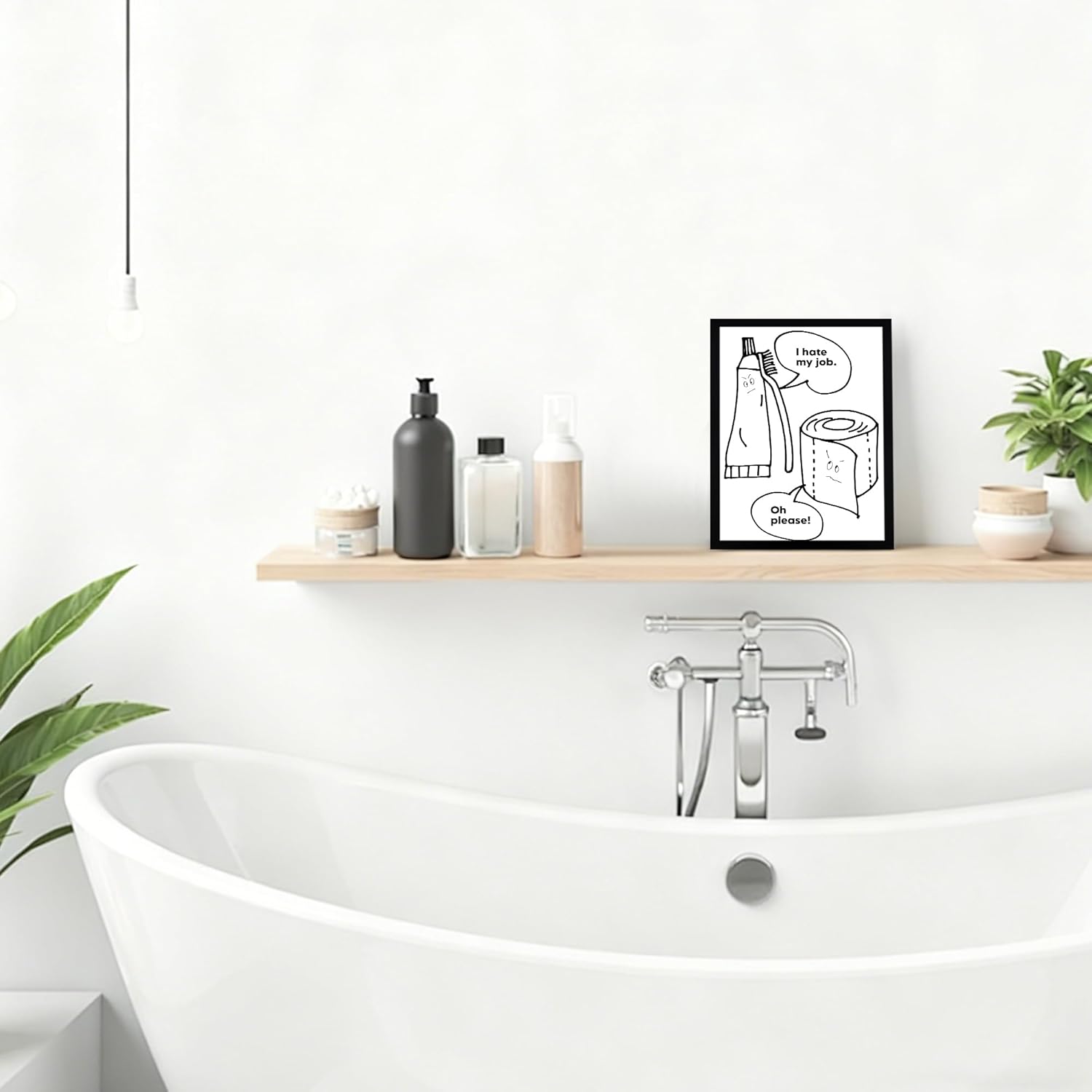 Urmoya Bathroom Wall Art - Modern Black and White Funny Sign | Minimalistic 8x10 Inch Framed Canvas Print