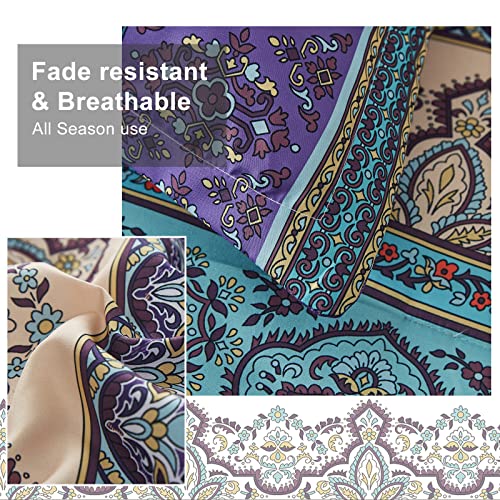 Boho Queen Comforter Set, 8 Piece Bed in a Bag Aqua Paisley Floral Microfiber