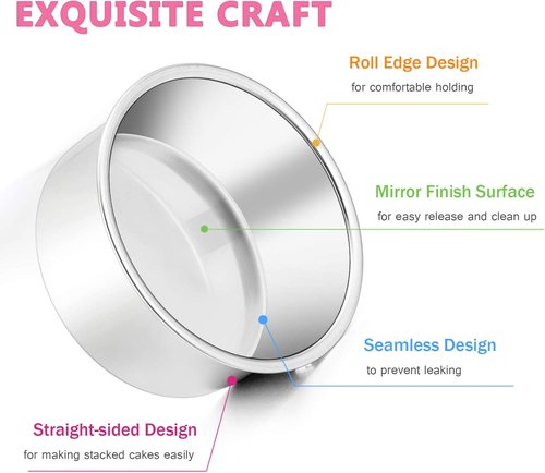 E-far Mini Round Cake Pan Set - 4 Inch Stainless Steel Baking Pans | Non-Toxic, Dishwasher Safe Finish