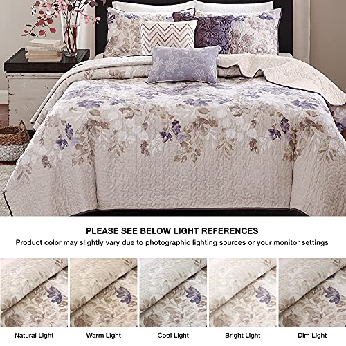 Floral Taupe King Coverlet Set with Pillows - Breathable Summer Bedding