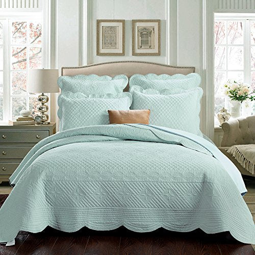 Luxury King Size Light Aqua Cotton Quilt - Breathable All-Season Coverlet