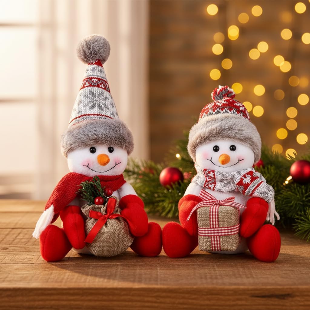 Skiennix Christmas Snowman Decorations - 2 Pack Indoor Ornaments for Holiday Home Decor | Gift-Ready Dolls