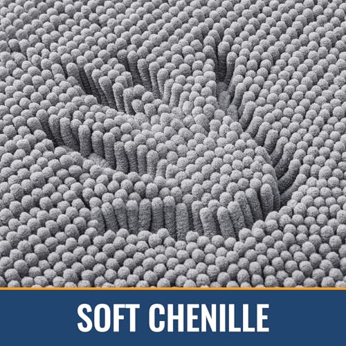 Arotive Shaggy Chenille Bathroom Rug 30x20 Grey Absorbent Bath Mat