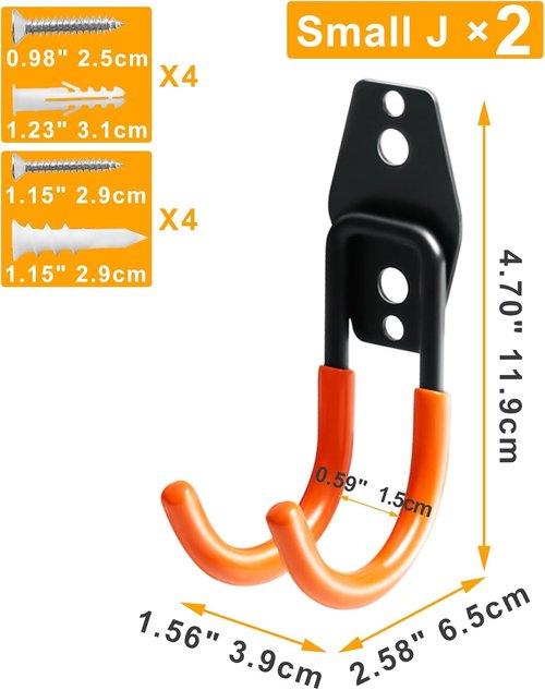 KURUI Heavy Duty Garage Hooks - 2 Pack Metal Wall Mount Storage Hooks for Ladders & Tools