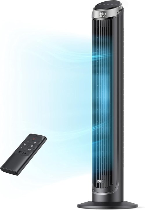 DREO Tower Fan - 90° Oscillating Cooling Fan with 5 Speeds & 12-Hour Timer | 40" Quiet Floor Fan in Black