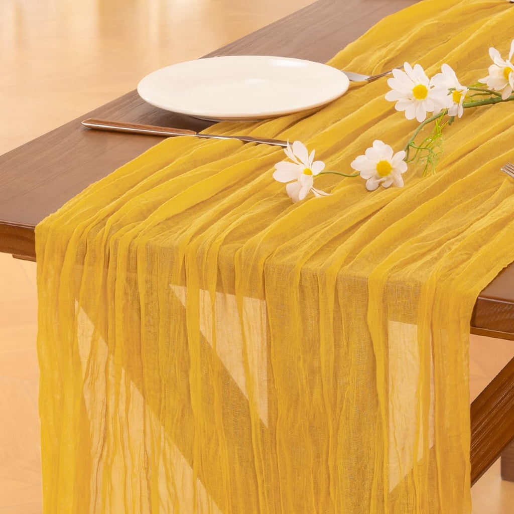 Socomi Cheesecloth Table Runner - 10pcs Gold Yellow Boho Rustic 120-Inch for Weddings & Events