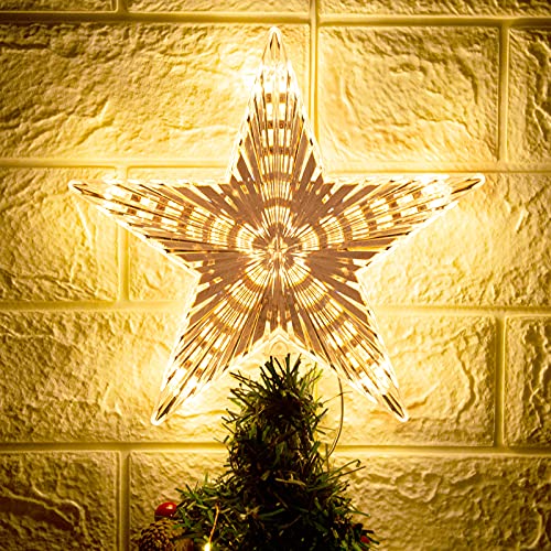 Lighted Christmas Tree Topper Star, 8.7-Inch Battery Operated Warm White LED