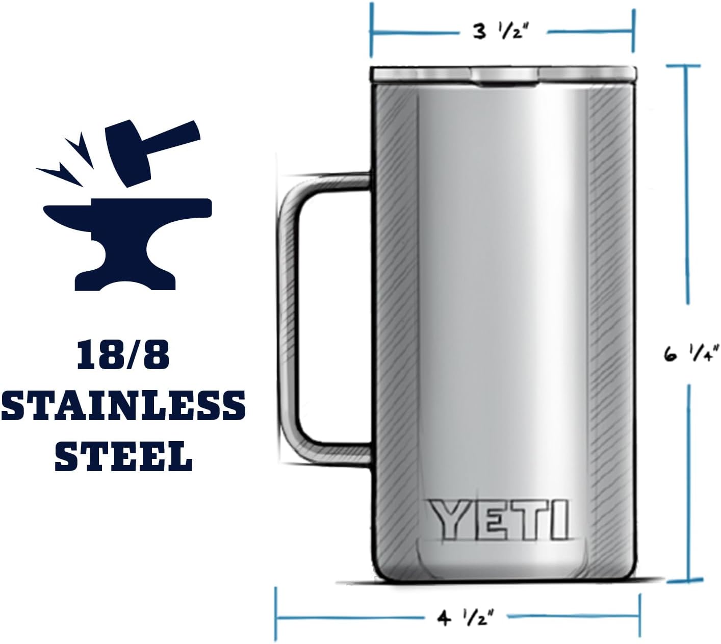 YETI Rambler 24 oz Mug - Vacuum Insulated Stainless Steel with MagSlider Lid for Ultimate Durability