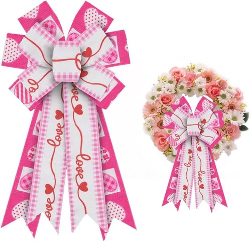 ABTOLS Valentine's Day Bows - Large Pink Heart Wreath Bows for Front Door & Wedding Decor