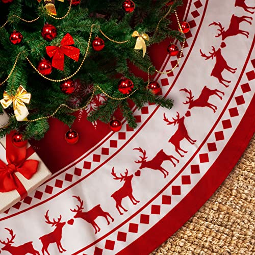 48-Inch Christmas Tree Skirt with Snowflake & Reindeer Design - Rustic Holiday Decor