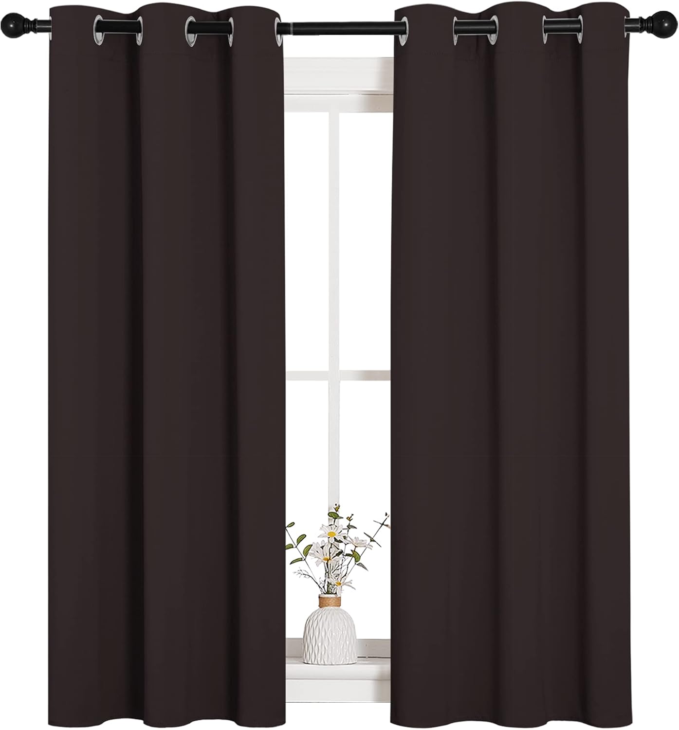 NICETOWN Room Darkening Curtains - Energy Smart Thermal Insulated Grommet Drapes | 34"x54", Toffee Brown