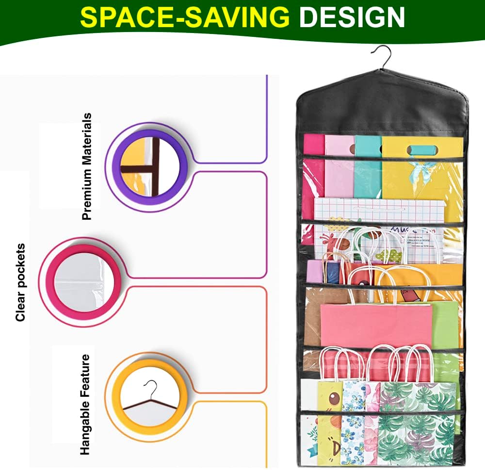 ProPik Gift Bag Storage Organizer - Double-Sided Design with Multiple Pockets | 38 x 16 Inch PVC (Full Black)