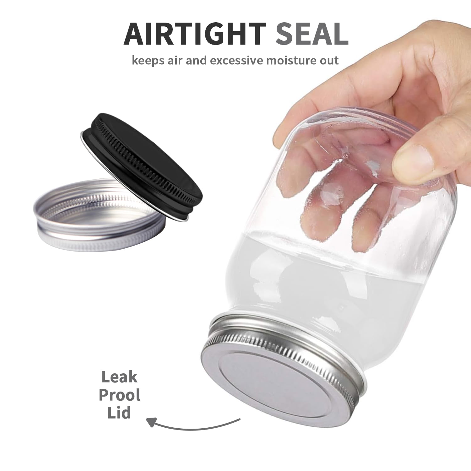 novelinks 32 oz Plastic Mason Storage Jars with Lids, 12 Pack BPA-Free Clear Plastic Jars with Lids 32oz, Leak-Proof Plastic Quart Containers for Kitchen and Home Use (Black)