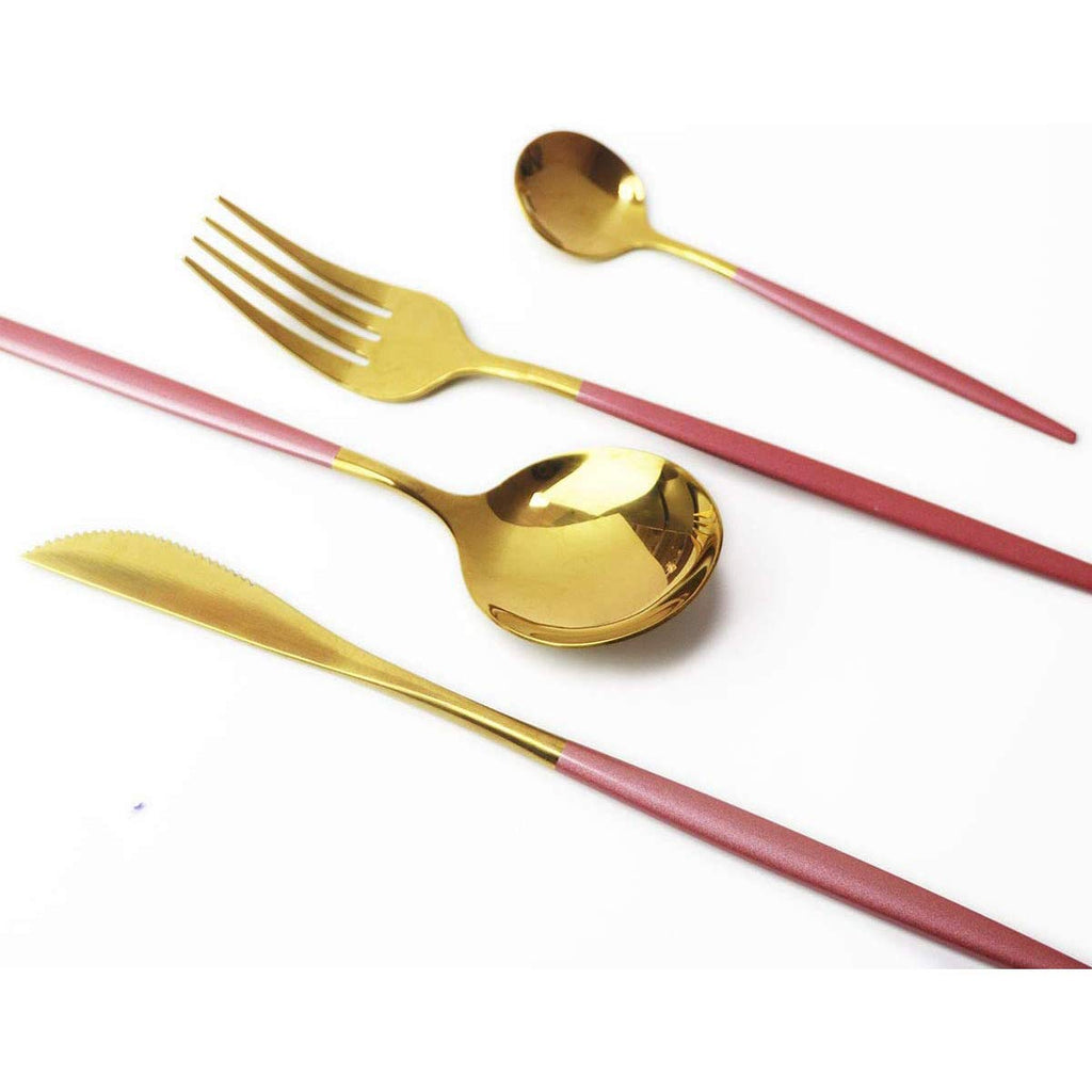 40-Piece Silverware Set 18/10 Stainless Steel Reusable Utensils Forks Spoons Knives Set, Mirror Polished Cutlery Flatware Set, Great for Family Gatherings & Daily Use (Service for 10, Pink Handle)