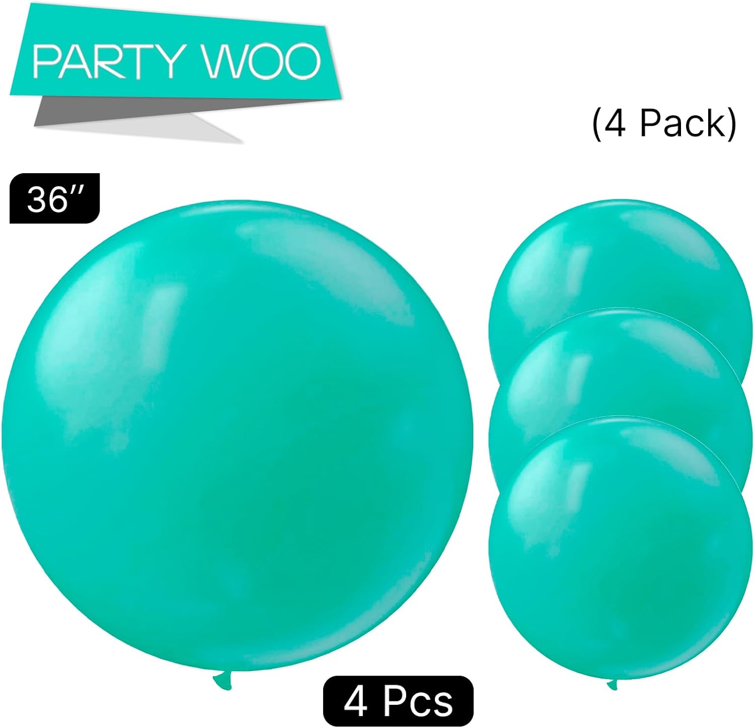 PartyWoo Teal Balloons - 36 Inch Turquoise Latex Balloons for Baby Showers & Celebrations