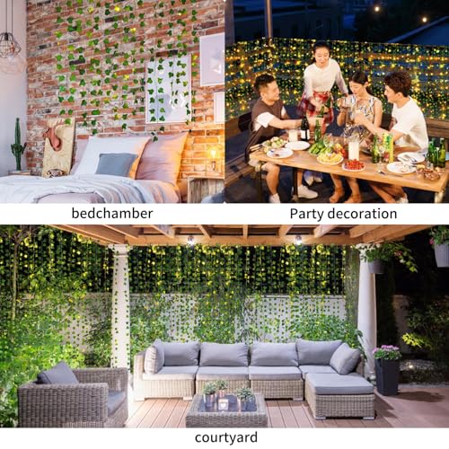 Artificial Ivy Vines with LED String Lights - 12 Pack 84ft Hanging Decor