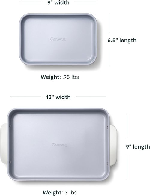Caraway Nonstick Baking Pan Set - 2x 9" x 6.5" & 1x 9" x 13" - Non-Toxic, PTFE & PFOA Free - Slate Aluminized Steel