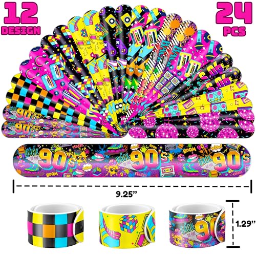 72-Piece 80s and 90s Retro Party Favor Set with Slap Bracelets and Tattoos