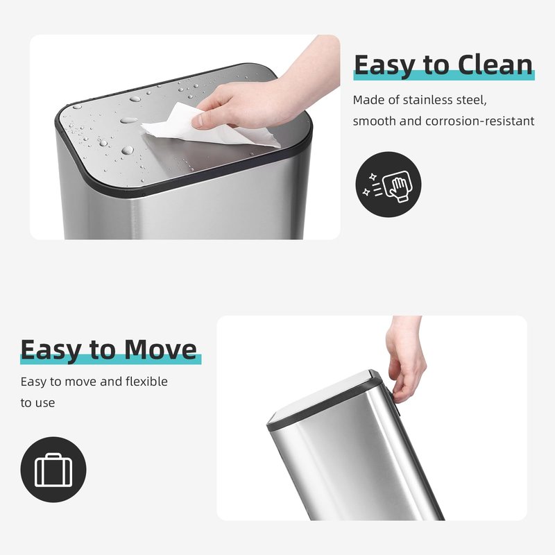 GlowSol Kitchen Trash Can with Lid, 8 Gallon Stainless Steel Garbage Can, Rectangular Step On Waste Bin with Foot Pedal & Inner Bucket, Quiet Close, for Kitchen Office