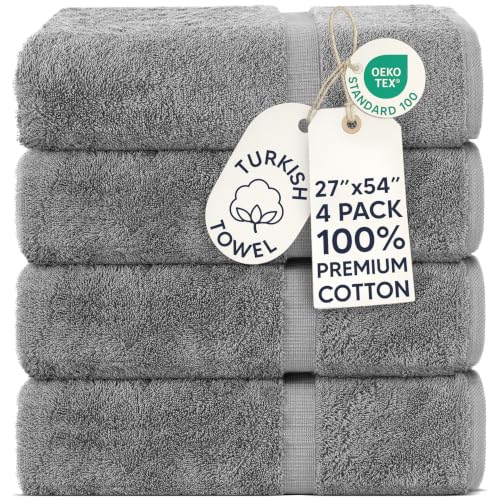 Chakir Turkish Linens 4-Piece Bath Towel Set, 100% Cotton Gray