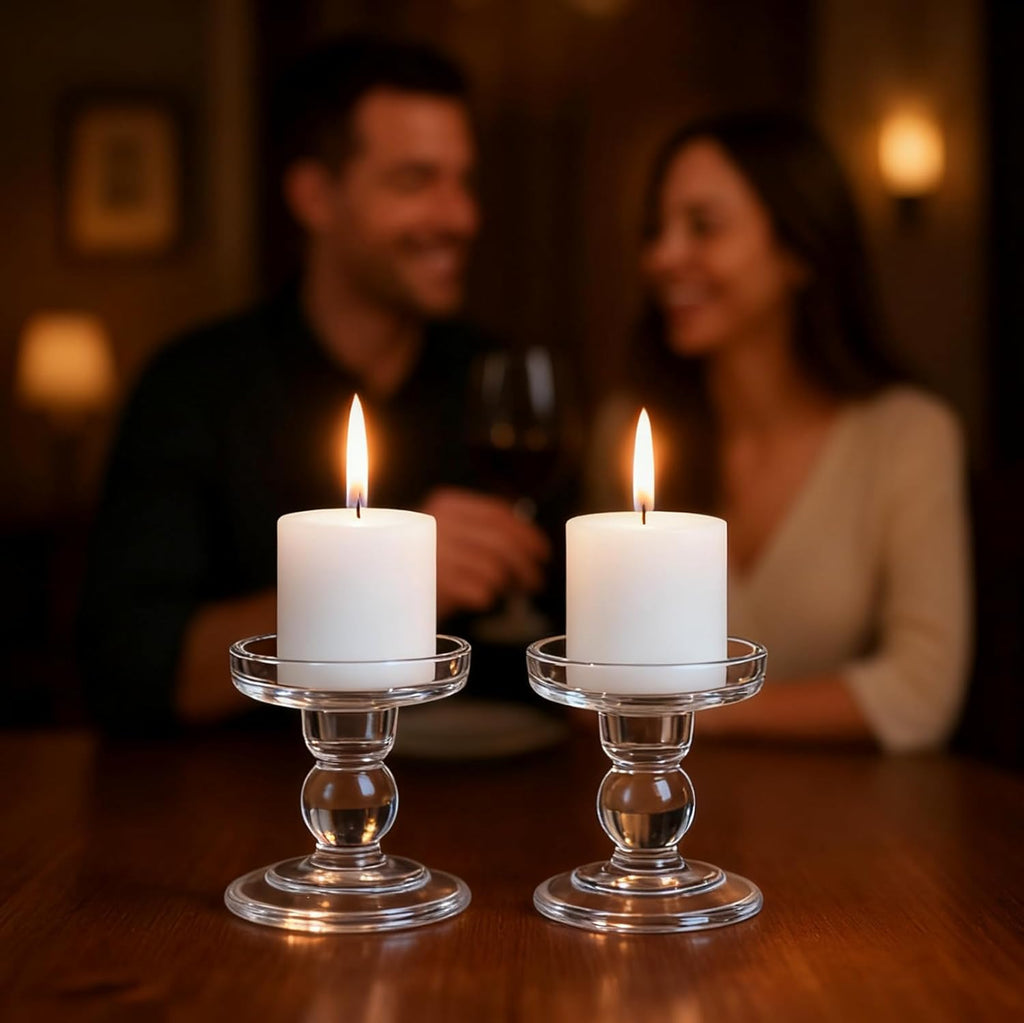 Regine Switzerland Glass Candle Holders - Elegant Pillar Candle Holder Set of 3 for Weddings & Home Decor