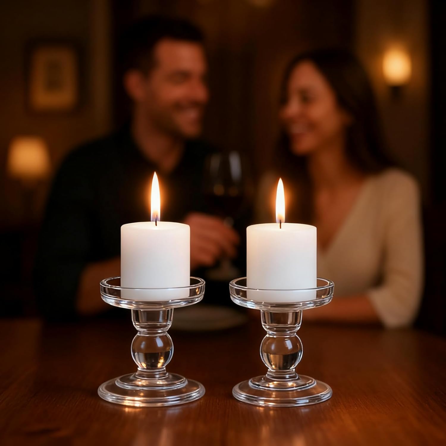 Regine Switzerland Glass Candle Holders - Elegant Pillar Candle Holder Set of 3 for Weddings & Home Decor